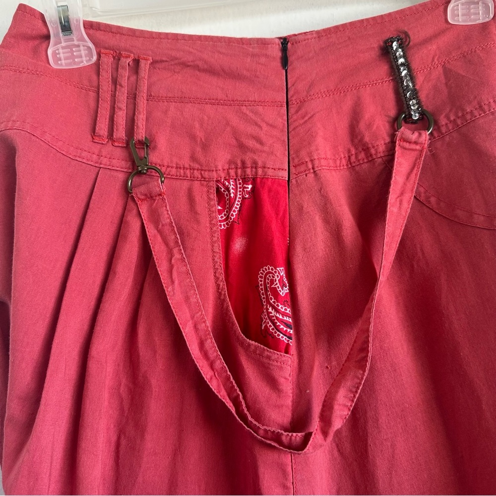 RARE Desigual Vibrant Coral Red Embroidered Appliquéd Cotton Boho Harem Pants - Picture 9 of 13